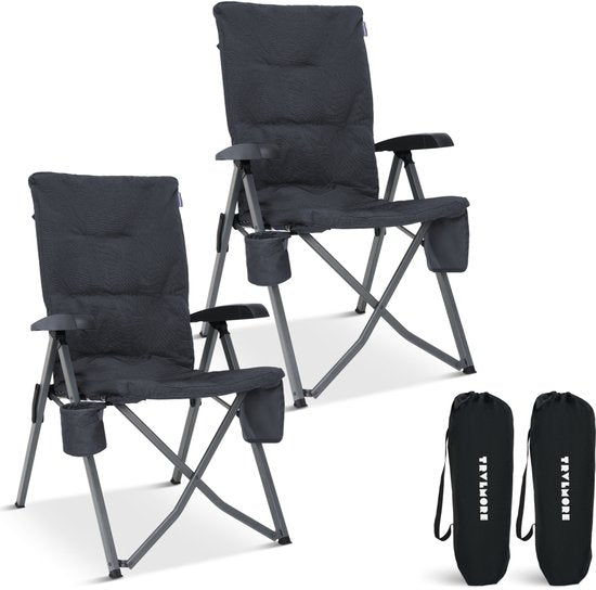 TRVLMORE Campingstühle Luxus - klappbar - 2er-Pack - 150KG Tragkraft - Inkl. Tragetasche - Klappstuhl - Campingstuhl - Klappstuhl - Grau