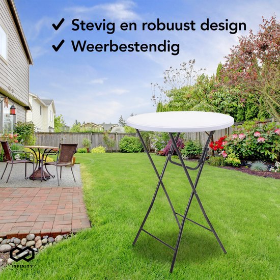 Infinity Goods 4 Stevige Statafels - Partytafel - Robuust en Weersbestendig - Inklapbaar - 80cm x 110cm - Feest - Wit/Grijs