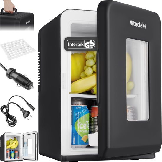 tectake® Mini-Autokühlschrank – Tragbare Minibar 14 l – 2-in-1-Funktion: Kühlen und Erwärmen – 5 bis 65 °C - Mini-Kühlschrank – Elektrische Kühlbox – 12 V + 220/240 V-Anschluss – Tragbarer Camping-Kühlschrank
