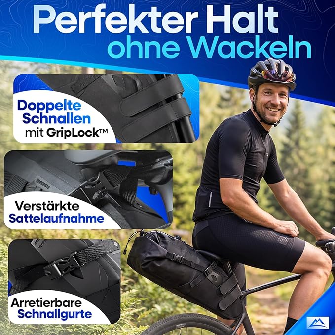 Nextcover Bikepacking-Satteltasche 12 l – AquaShield TPU – Wasserdicht – Schwarz