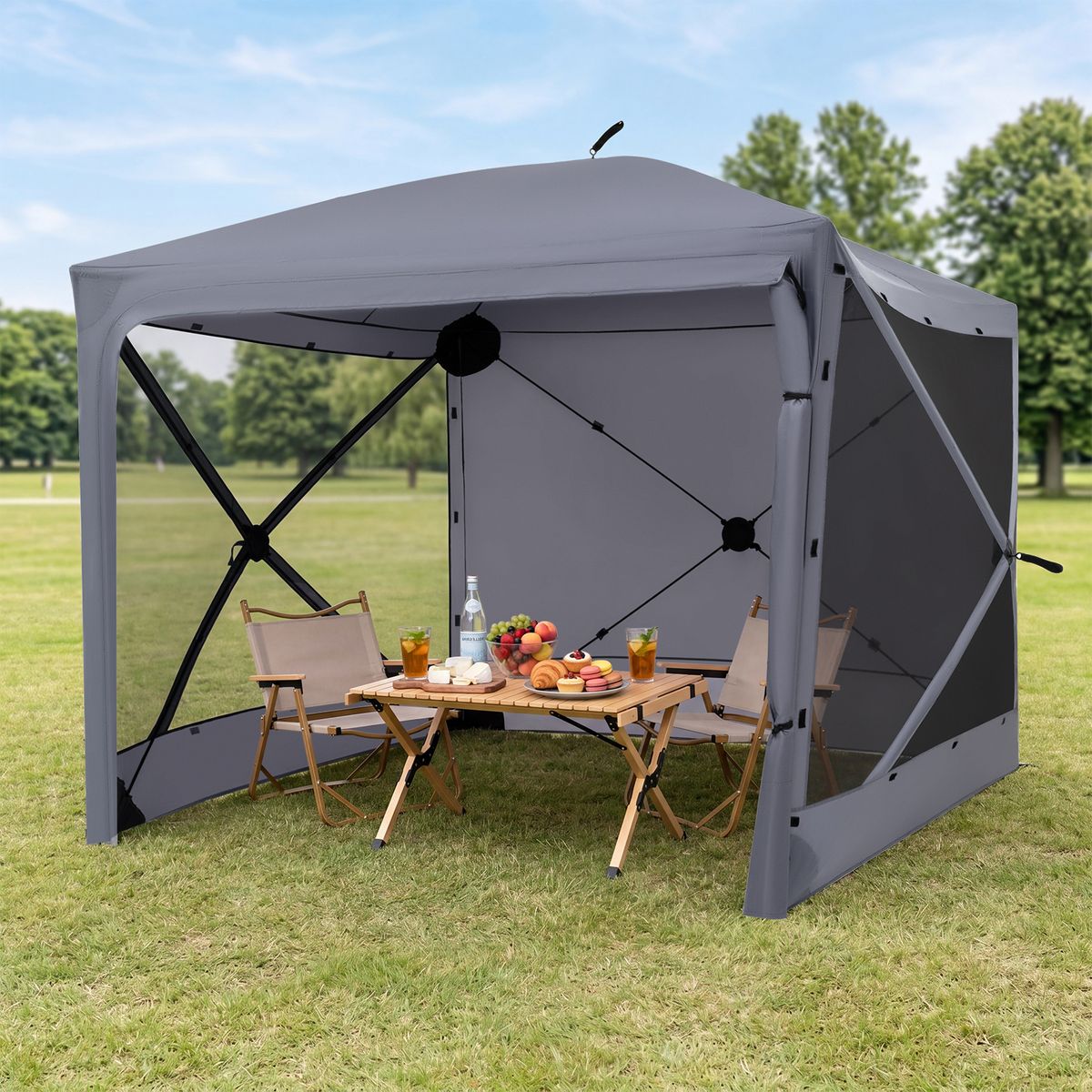 Coast Pop-up-Faltzelt – mit Sonnenschutz – abnehmbare Seitenwände – dunkelgrau – 240 x 240 x 220 cm