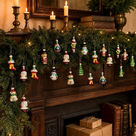 Mica Decorations Weihnachtskugeln, 20er-Set – Weihnachtsschmuck für den Weihnachtsbaum – Glas-Weihnachtskugeln mit klassischen Weihnachtsmotiven – Weihnachtsanhänger, 3,5 cm – Grün
