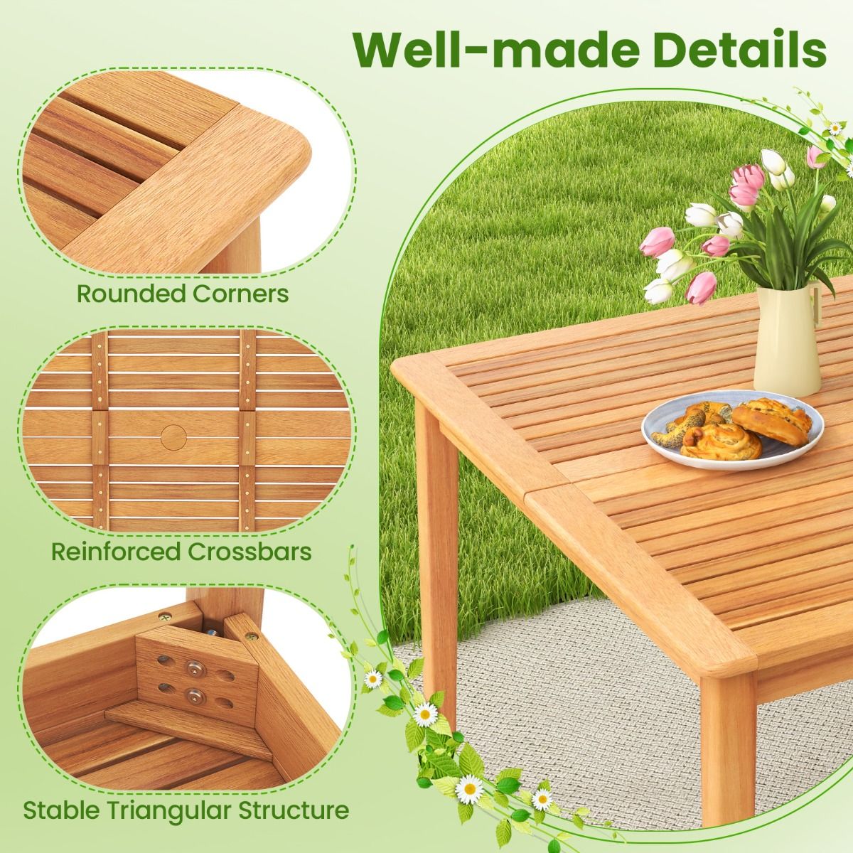 Coast Gartentisch aus Akazienholz – quadratisch – mit Sonnenschirmloch – naturbelassen – 100 x 100 cm
