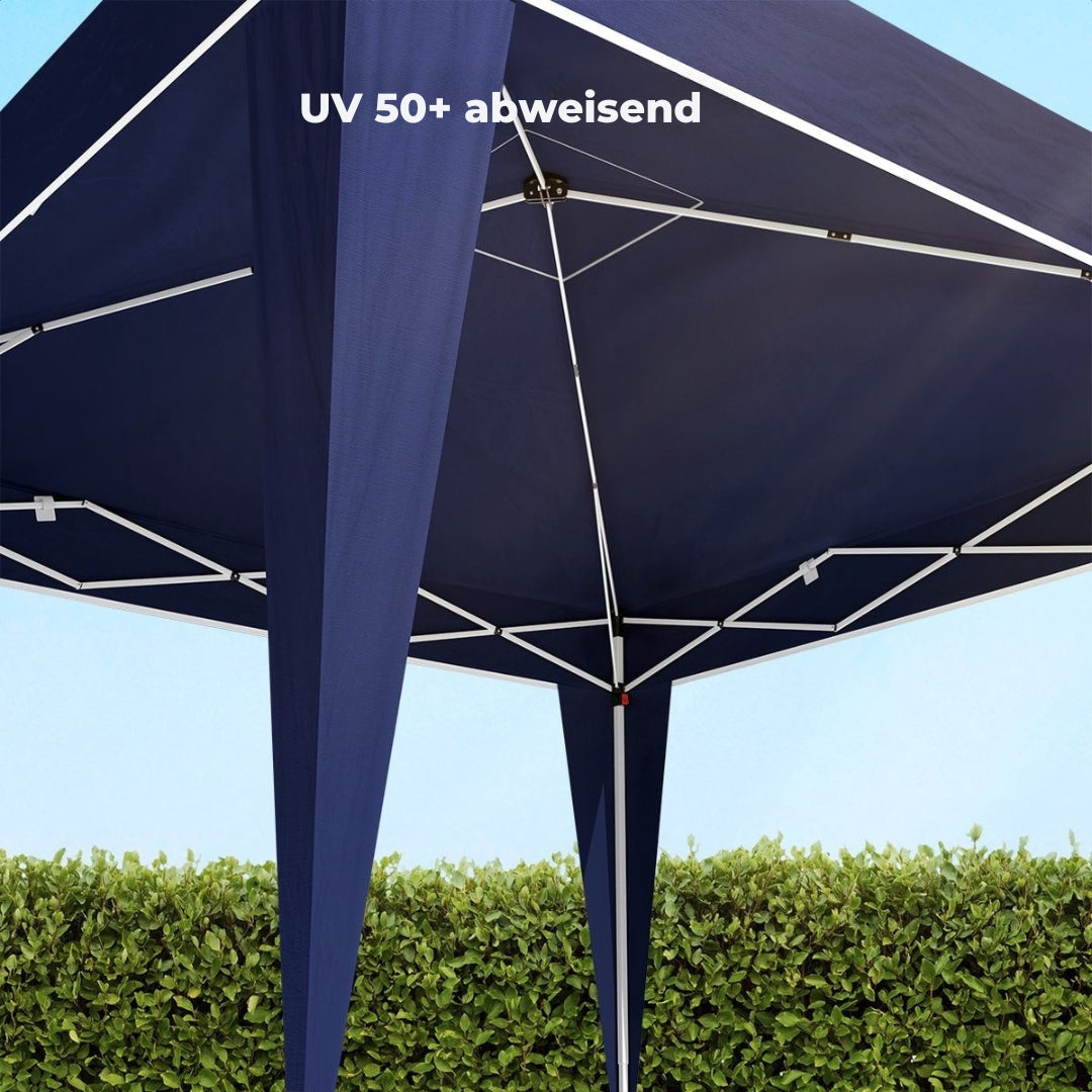 LifeGoods Partyzelt - Pavillon - 3x3 m - faltbar - wasserdicht - mit Rädern - blau