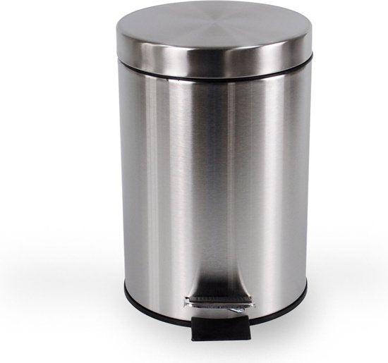 BRASQ Treteimer 12 Liter - Edelstahl - PB112 - Abfalleimer mit herausnehmbarem Treteimer - Abfalleimer - Mülleimer - Abfalleimer - Bad oder Toilette