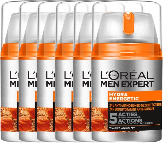 L’Oréal Paris Men Expert Hydra Energetic feuchtigkeitsspendende Tagescreme – 6 x 50 ml – Multipack