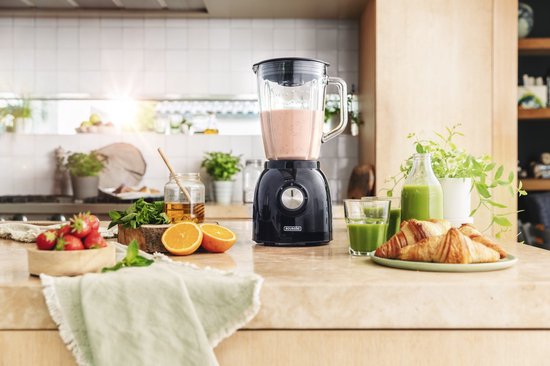 Bourgini Nostalgic Blender Schwarz 1.5L - Glaskrug - Schwarz - Eiszerkleinerer - Mixer - 600 Watt