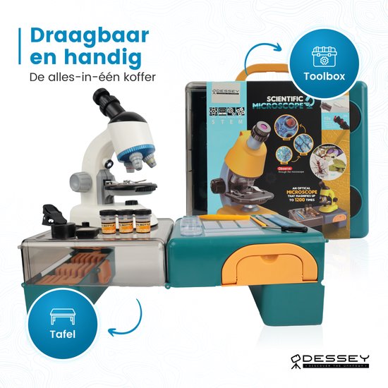 ODESSEY - Mikroskop - mit Werkzeugsatz - 1200X Vergrößerung - Kinder - Weiß