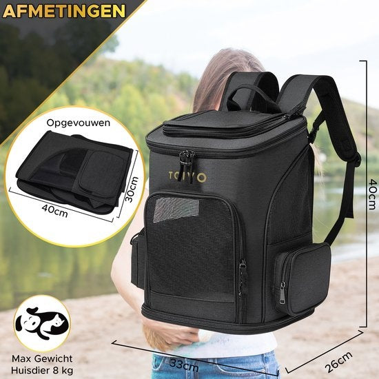 Toivo - Tiertransportrucksack - 40 x 33 x 26 cm - bis zu 8kg - Schwarz