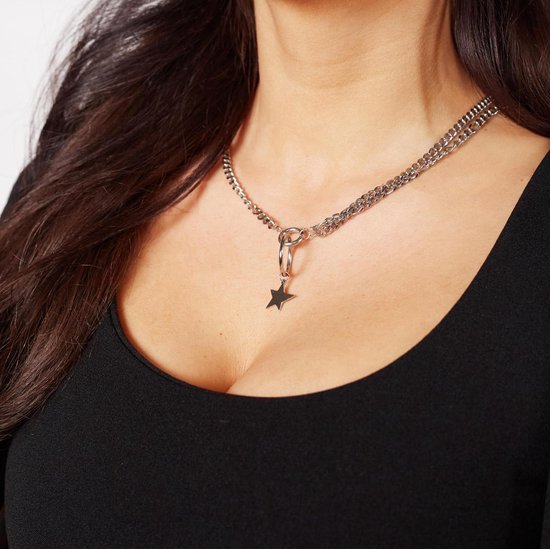 Laura Ferini Damen Halskette Stella Silber - Silber Gliederkette mit Stern - 18K Weißgold vergoldet - Halskette - Halskette - Schmuck - Accessoires - Damen Halskette mit Anhänger