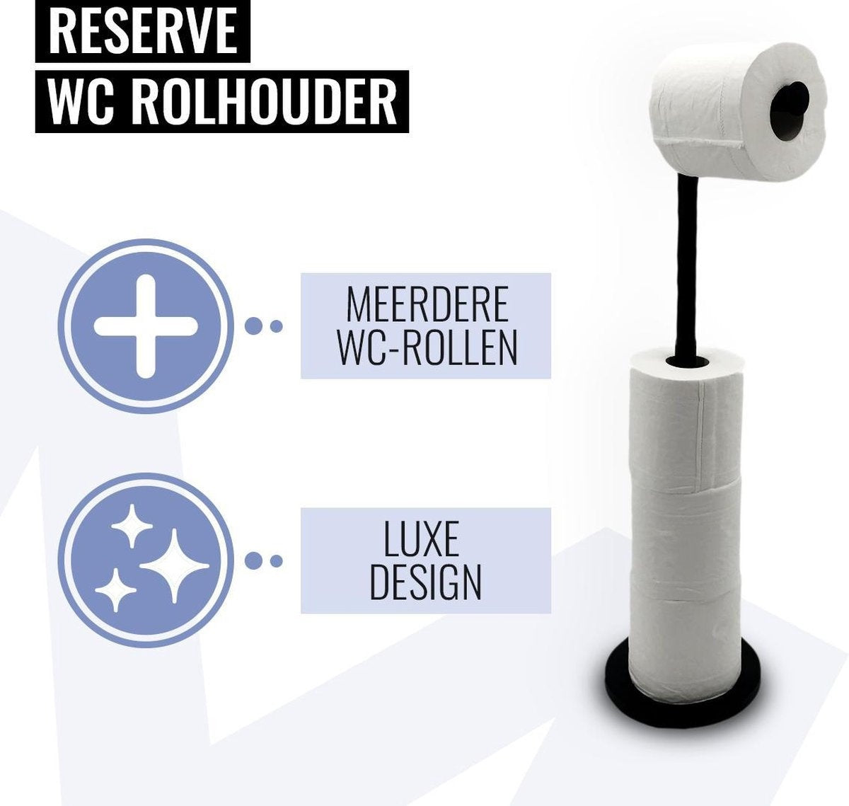 MM Brands WC-Rollenhalter - WC-Rollenhalter stehend - Toilettenpapierrollenhalter ohne Bohrung - Schwarz