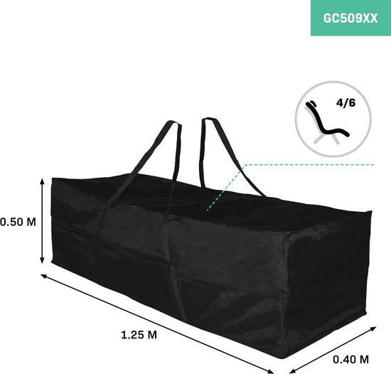 VONROC Premium Aufbewahrungstasche für Gartenstuhl-/Gartensitzkissen - 125x40x50cm - Für 4 bis 6 Kissen