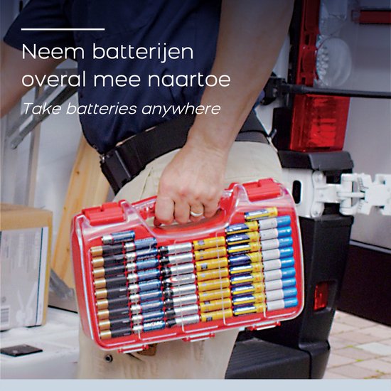 Battery Daddy Doppelseitiger Batteriekasten mit Batterietester- Batterie-Organisationshalter Aufbewahrungsbox für 180 Batterien - Batterieaufbewahrungsbox mit Griff - Geeignet für AA, AAA, 9-Volt, C, Knopfzellen und D-Batterien
