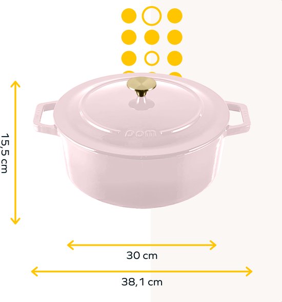 MOA Gusseisen-Kasserolle - 7,2L - Für alle Wärmequellen inkl. Induktion - Mit Deckel - Ø 30cm - Antihaftbeschichtung - Flieder