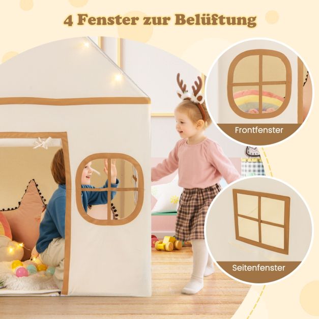 Coast Spielzelt für Kinder – Indoor-Spielhaus mit Sternenlampe und Spielmatte 120 x 101 x 143 cm – Beige/Braun