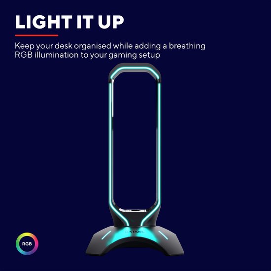 Trust GXT 265 Cintar RGB Headset-Ständer – Halterung für Gaming-Headsets – Kopfhörer-Ständer – RGB-Beleuchtung – Schwarz