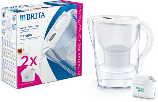 BRITA – Wasserfilterkanne – Marella Cool – 2,4 l – Weiß – inkl. 2 MAXTRA PRO ALL-IN-1-Filterkartuschen – Vorteilspackung