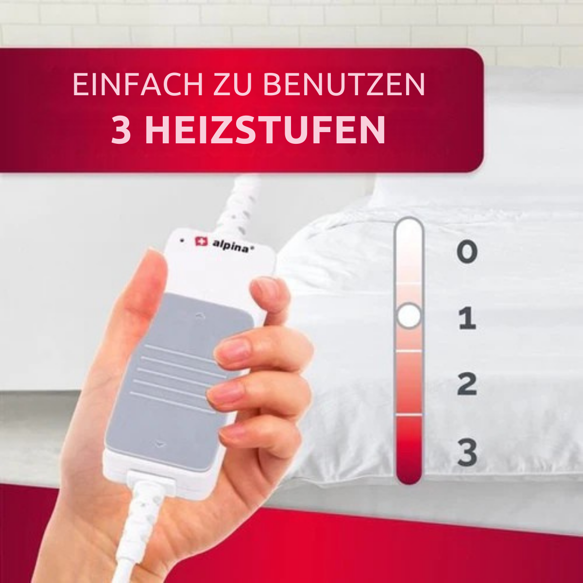 alpina Electric Blanket - Wärmedecke - 3 Stufen - waschbar - 1-Person - 150x80cm