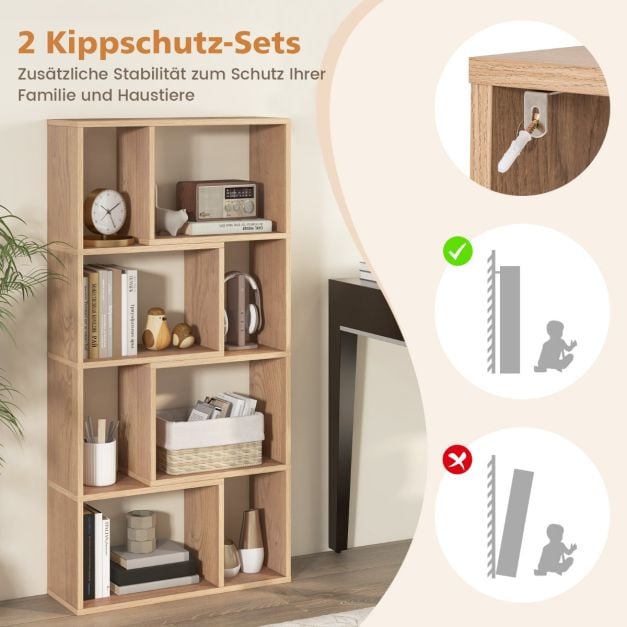 Coast Bookcase - Freistehendes 4-lagiges Bücherregal mit 8 Fächern - 60 x 20 x 120 cm