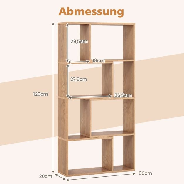 Coast Bookcase - Freistehendes 4-lagiges Bücherregal mit 8 Fächern - 60 x 20 x 120 cm