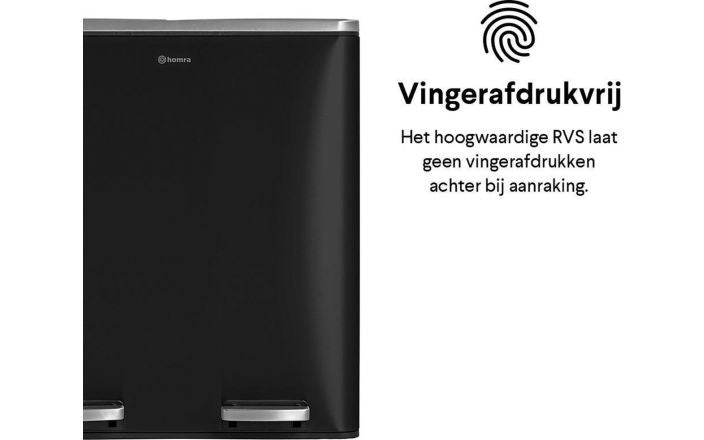 Homra QUICKX Duo - Mülleimer - Mülltrennung - 2 Fächer - Edelstahl - 60 Liter (2x30 L) - Schwarz