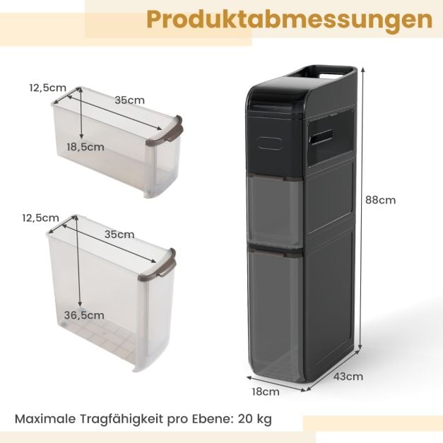 Coast Schmaler Badezimmerschrank mit 2 Schubladen und Papiertuchspender – Schwarz – 43 x 18 x 88 cm
