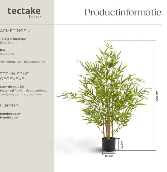tectake® Künstlicher Bambusbaum - Naturgetreue Kunstpflanze mit realistischen Blättern und stabilem Blumentopf - Pflegeleicht und vielseitig einsetzbar - Höhe: 120 cm
