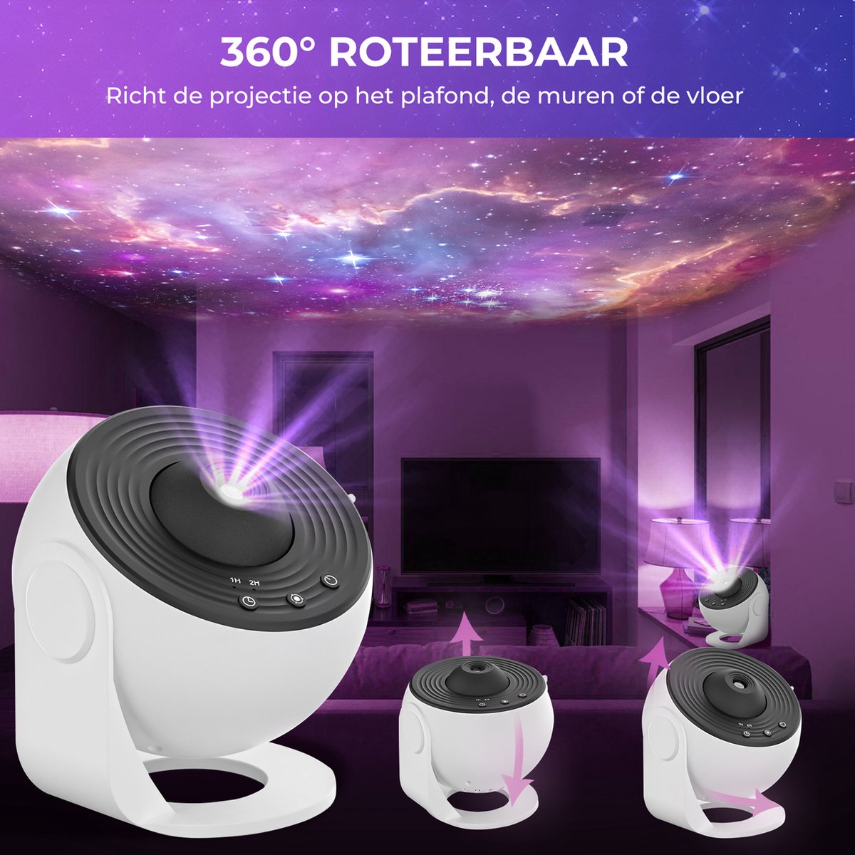 MostEssential Premium 12-in-1-Projektorlampe - 360° - 3000 lm - Schwarz + Weiß