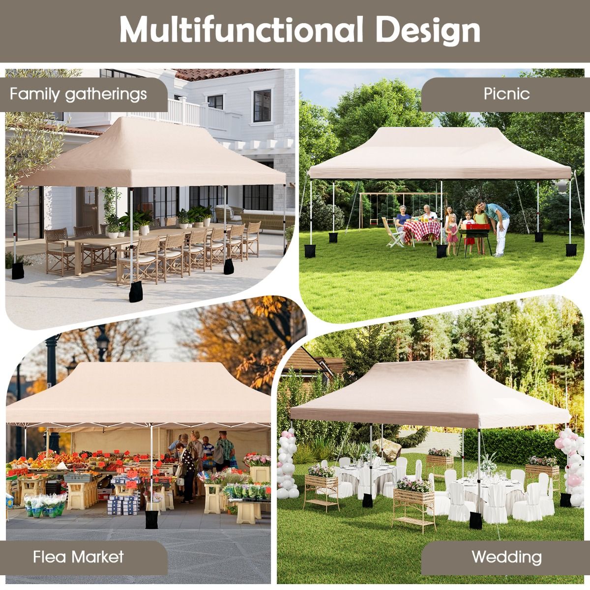 Coast Faltbares Gartenpavillon – Wasserdichtes Partyzelt – Sonnenschutz – 300 x 600 cm – Beige