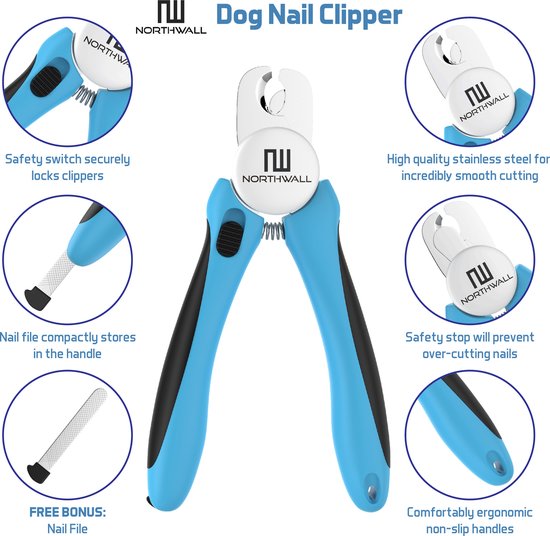 Professionelle Nagelknipser Hund und Katze - Nagelknipser mit Sicherheitsstopp und Nagelfeile - Blau