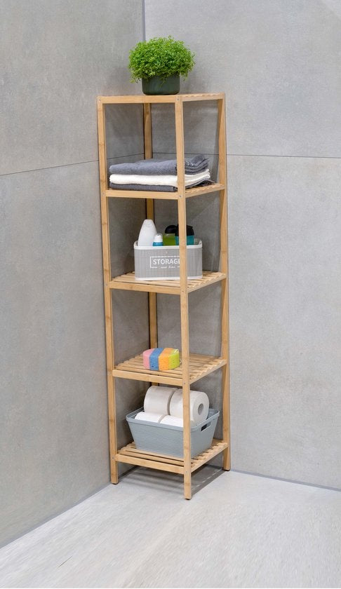 alpina Badregal - 5-lagig - Ã–kologisches Bambusholz - Badmöbel - Handtücher, Shampoo und Conditioner