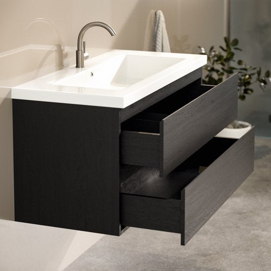 Mirlux Badezimmerschrank Schwarze Eiche 80 cm – Waschbecken Weiß – Badezimmerschrank-Set – Waschbeckenunterschrank Schwarze Eiche