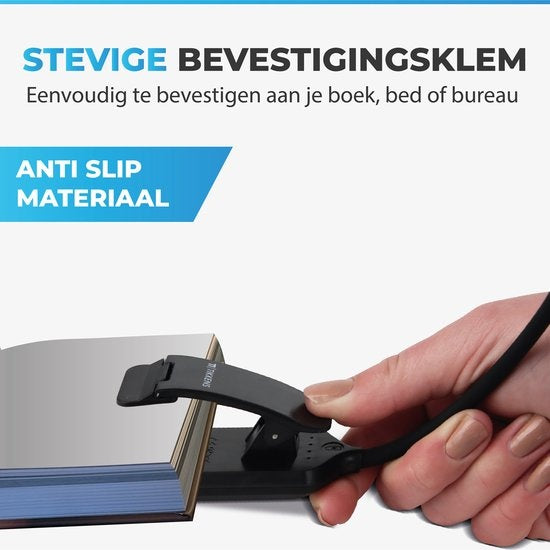 Tikkens LED-Leselicht für Buch - Nachttisch-Leselicht für Bett - Buchlampe USB wiederaufladbar mit Klemme - Buchlampe mit 3 Lichtstufen