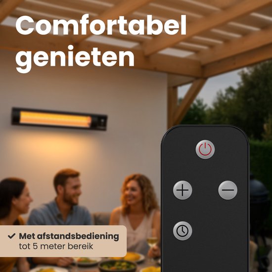 Auronic Terrassenstrahler - XL - Infrarotheizung - Elektrisch - 25m2 - 3000W - Fernbedienung - 9 Stufen - Schwarz