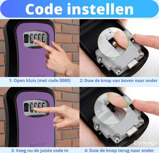 Schlüsseltresor Schlüsseltresor mit Code für draußen - Schlüsselschrank mit Wandhalterung - Schlüsseltresor Earkings Safe mit Zahlenschloss Lila