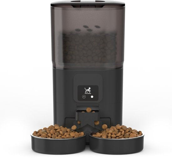 Viervoeter Feed Dual – Automatischer Futterspender 7 l – Für Katzen und Hunde – Futterspender mit App und Audio – Schwarz