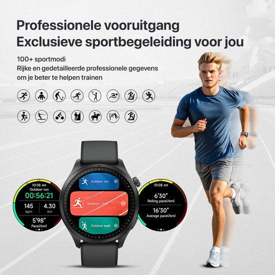Otiume Modern Pulse GTR1 – Smartwatch – 46 mm AMOLED-Display – Dual-GPS – Telefonieren über Bluetooth – Schwarz