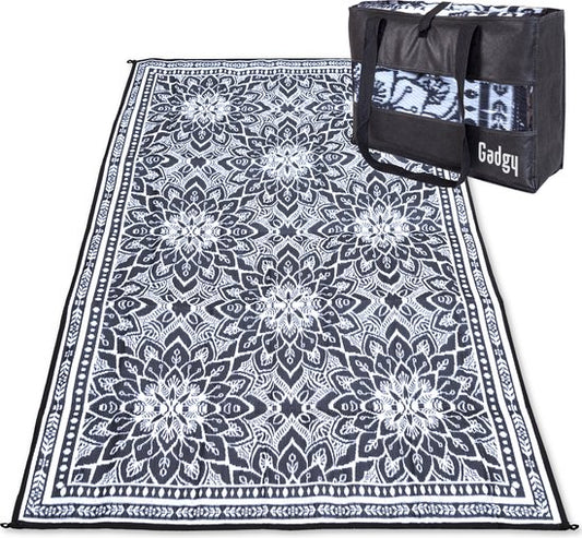 Gadgy Outdoor Teppich XXL - Outdoor Teppich 300x200 cm - Gartenteppich Doppelseitig - Picknickdecke Schwarz Weiß - Outdoorteppich