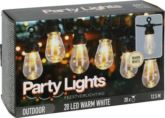 PartyLight LED-Partybeleuchtung – 20 Lämpchen – 12,5 m – warmweißes Licht