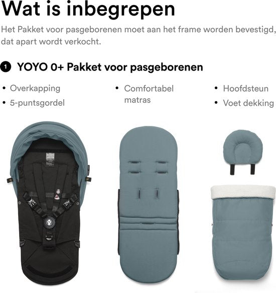 Stokke YOYO 0+ Newborn Pack, Aqua – Inklusive Matratze, ausziehbarem Sonnendach und Fünf-Punkt-Gurt – Erfordert einen YOYO-Rahmen (separat erhältlich)