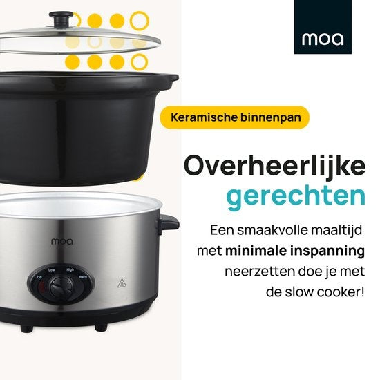 MOA Slowcooker - 6,5 Liter - Keramik-Innenbehälter - Silber - SC65
