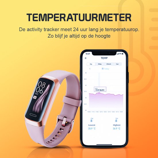 Otiume Activity Tracker - Mit Schrittzähler und Herzfrequenzmesser - Sportuhr - Smartwatch - Unisex - Rosa