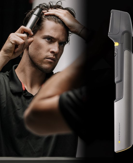 Mediashop Micro Touch Titanium Trim – Haarschneidemaschine mit Edelstahlklingen – Schneiden, Trimmen & Stylen – Haar-, Gesichts- und Körpertrimmer – 5 Aufsätze – Haarschneidemaschine – empfohlen von Dominic Thiem