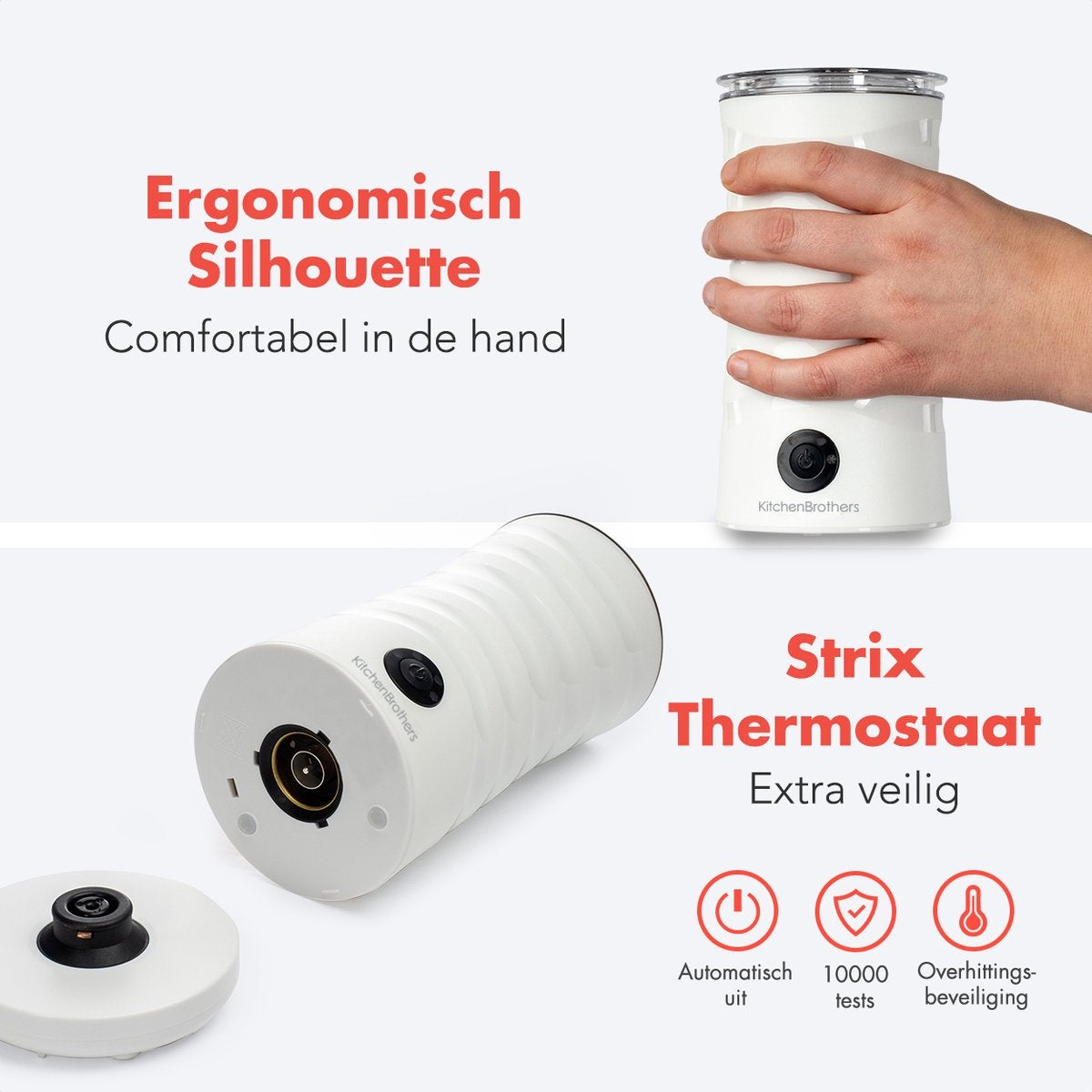 KitchenBrothers Elektrischer Milchaufschäumer - 4-in-1 - 240 ML - Weiß