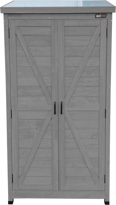AXI Hugo Aufbewahrungsschrank aus Holz, Warmgrau – Gartenschrank mit verzinktem Dach – 3 Einlegeböden und Bodenplatte – FSC-zertifiziertes Holz – Magnetverschluss – 85 x 52 x 174 cm