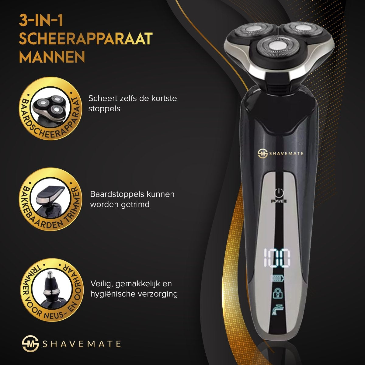 ShaveMate 3-in-1 Rasierer - Bartschneider - Haarschneider für Männer - Haarschneider-Set - Kabellos - Wasserdicht