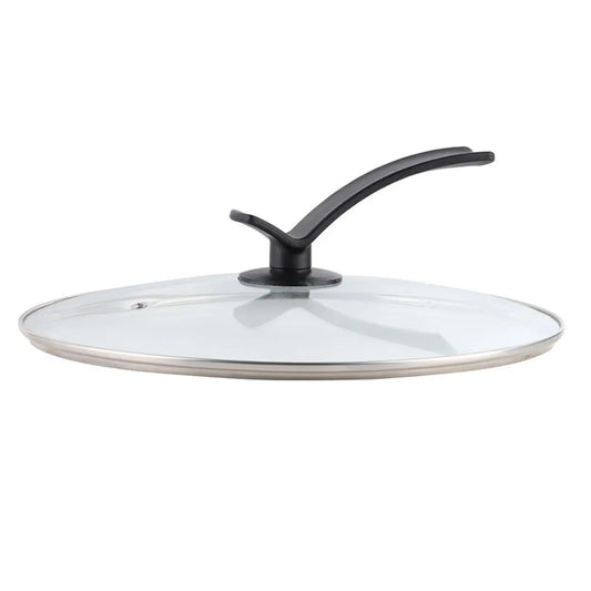 BJ Deckel aus gehärtetem Glas – 34 cm – mit Dampföffnung – hitzebeständig – Edelstahlrand – Griff 13 cm