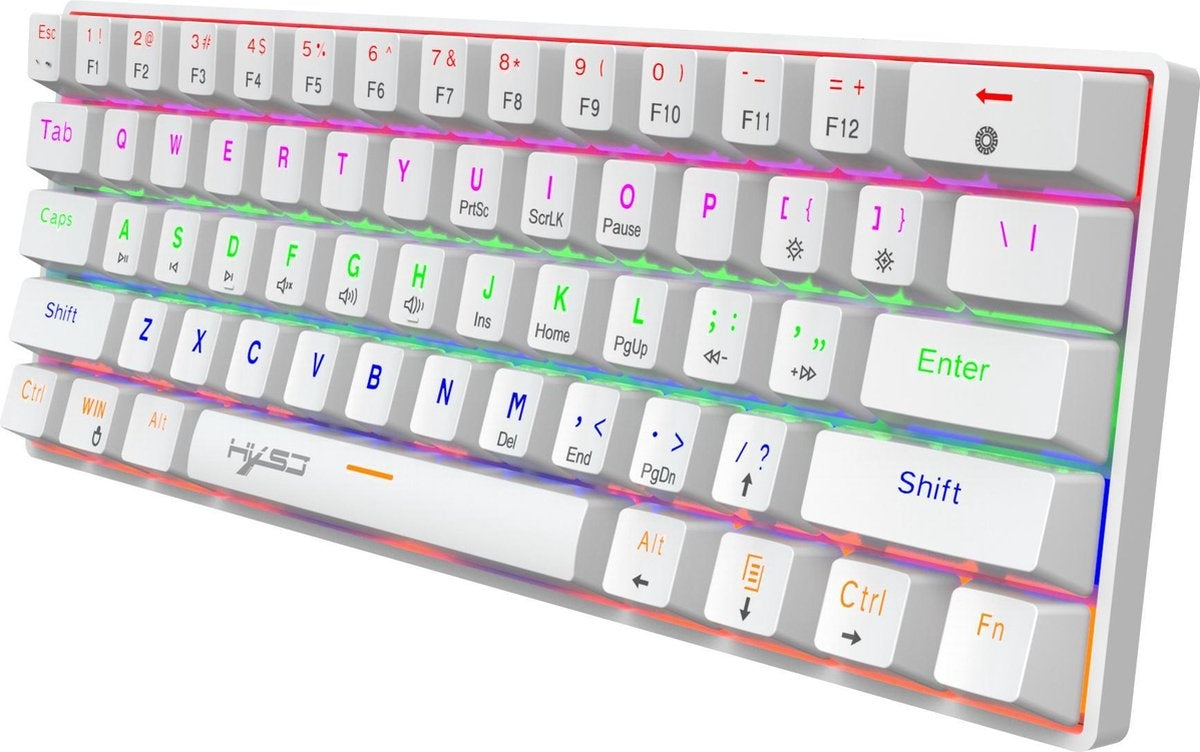 HXSJ V900 - Mechanische Gaming-Tastatur - RGB-Beleuchtung - Ergonomisch - QWERTY - 61 Tasten - blauer Schalter - Weiß