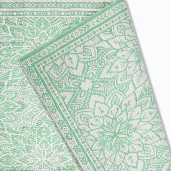 Goliving Outdoor Teppich Sommer Flora - 183x290CM - Gartenteppich - Outdoor Teppich - Teppich - Gartenteppich - Reversibel - Inkl. Tragetasche - Grün/Weiß