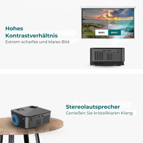 Spoused - Mini-Beamer - Full-HD - 11.000 Lumen - Streaming von Ihrem Telefon mit WiFi - Schwarz